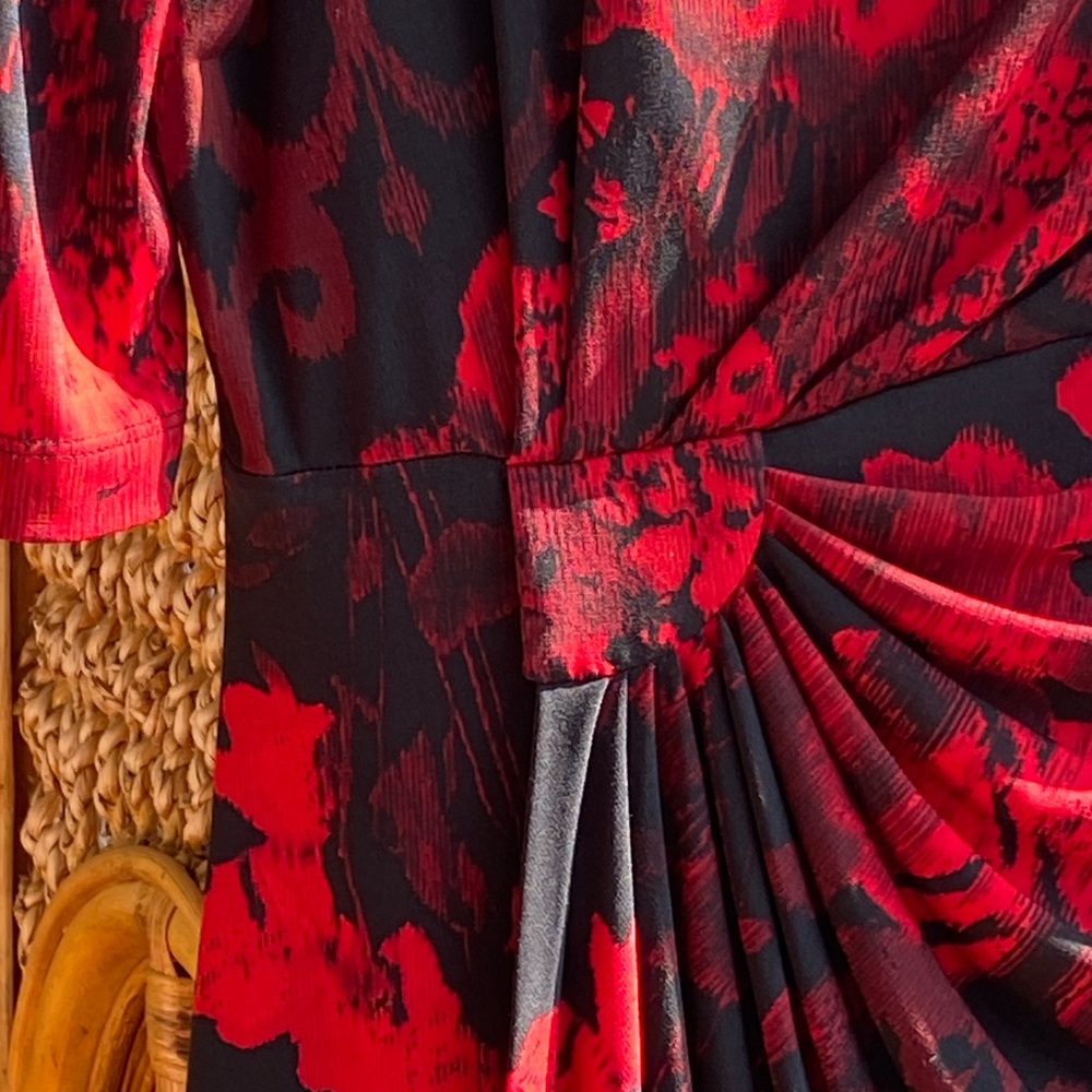 Connected Apparel Red and Black Floral Midi Dress - Picture 3 of 7